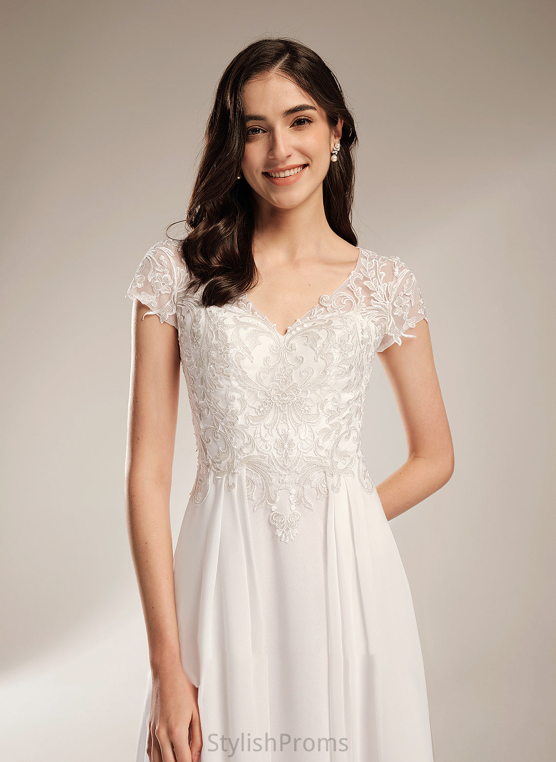 Asymmetrical A-Line With Dress V-neck Wedding Dresses Meg Wedding Lace