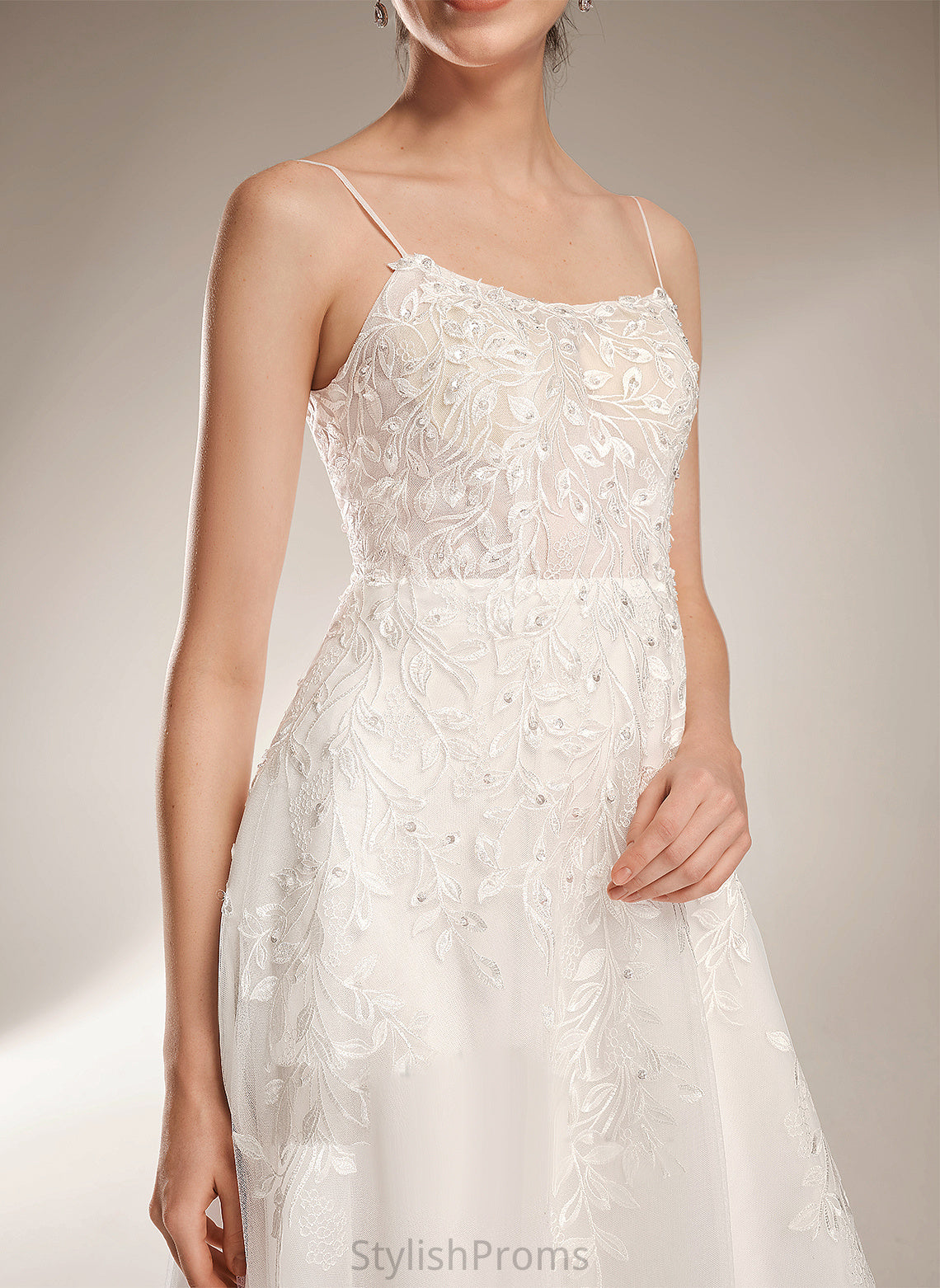 Dress Sequins Beading Tulle A-Line Lace Train Ciara Neckline With Wedding Court Square Wedding Dresses