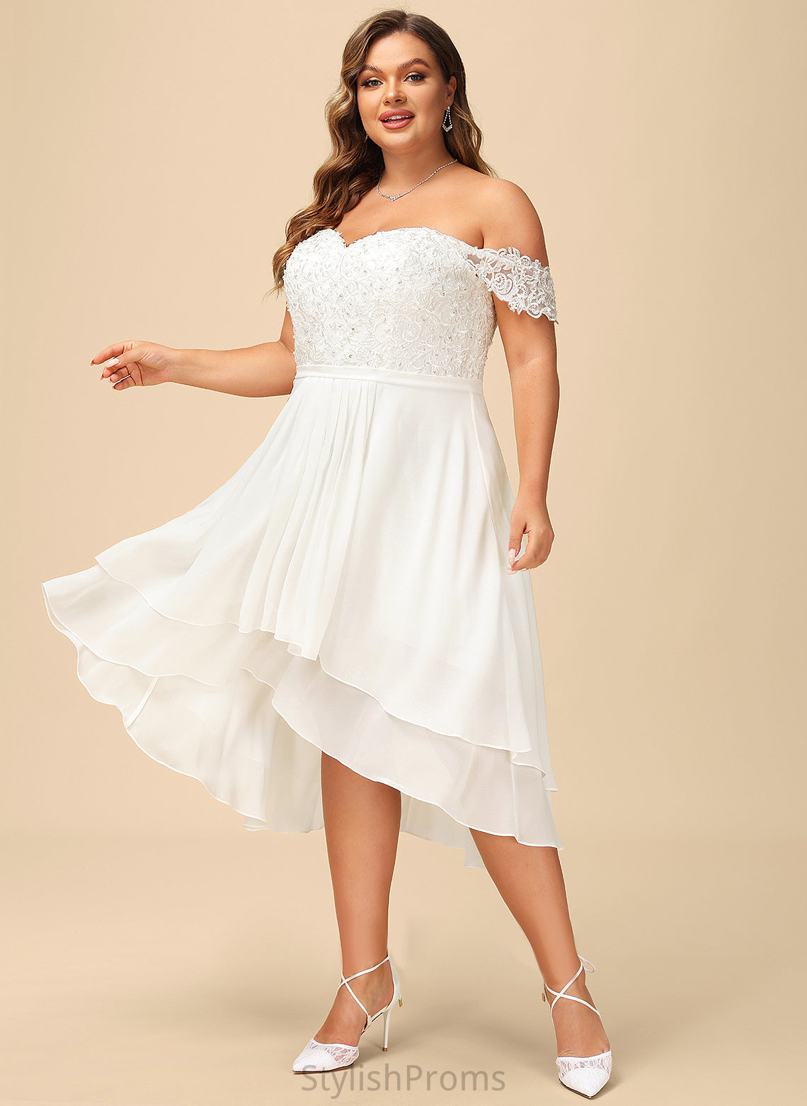 Wedding Dress Lace Beading Annabella With Off-the-Shoulder Asymmetrical Chiffon A-Line Sequins Wedding Dresses