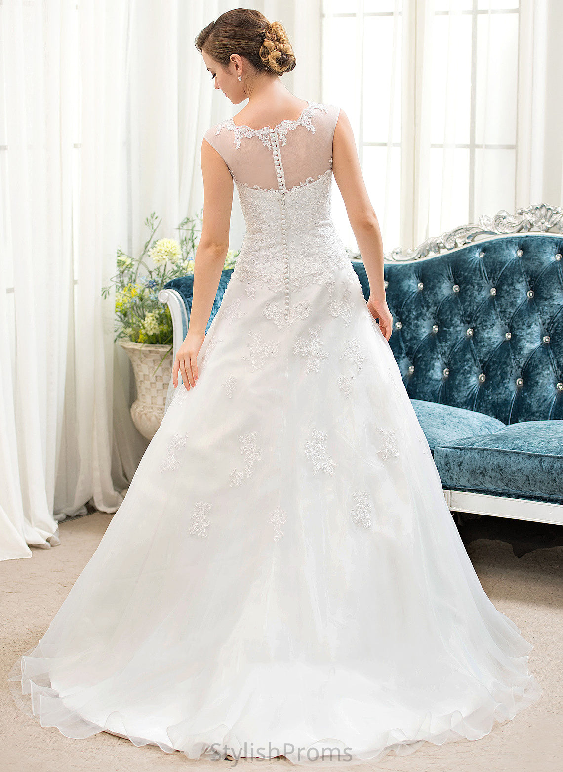 Sequins Ball-Gown/Princess Sweep Tulle Dress Tianna With Lace Wedding Dresses Illusion Wedding Train Beading Organza