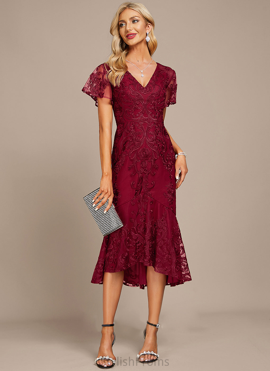 Trumpet/Mermaid Kate Cocktail Dress Asymmetrical Lace Cocktail Dresses V-neck