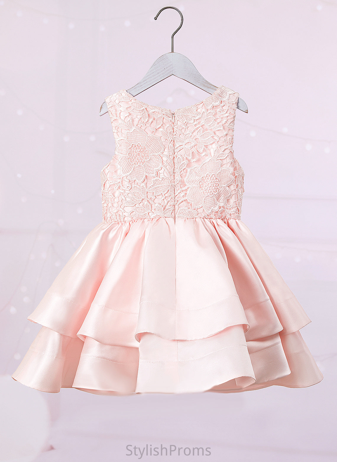 Flower Girl Dresses Flower Neck Scoop Zaria - Girl Satin/Lace Sleeveless Short/Mini Dress A-Line