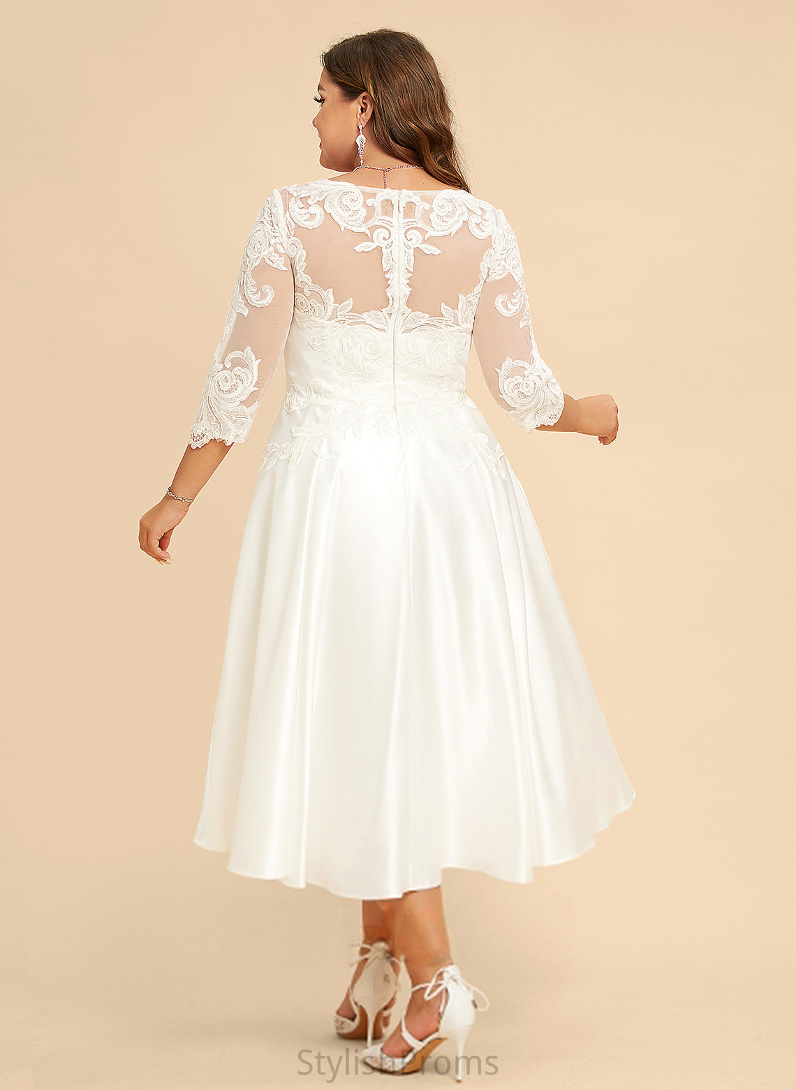 Lace Satin Illusion Harper Tea-Length Wedding Dresses Dress A-Line Wedding