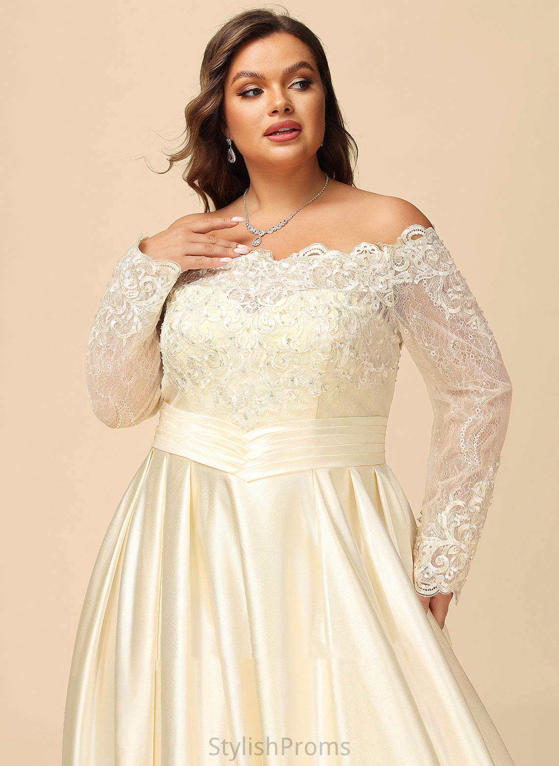 Beading Sequins Dress Wedding Dresses Sweep Wedding Satin Ball-Gown/Princess Abigayle Train Off-the-Shoulder With Lace