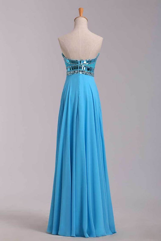 2024 Blue Prom Dresses A Line Sweetheart Floor Length Chiffon Ship Today Under  200