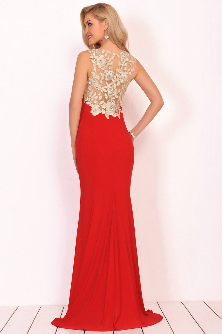 2024 Sexy V Neck Prom Dresses Mermaid Spandex With Appliques Sweep Train