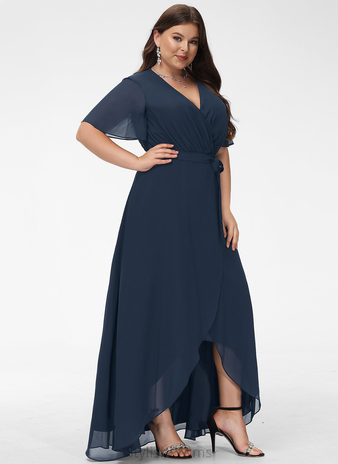 Cocktail V-neck Cocktail Dresses With Asymmetrical A-Line Bow(s) Jackie Chiffon Dress