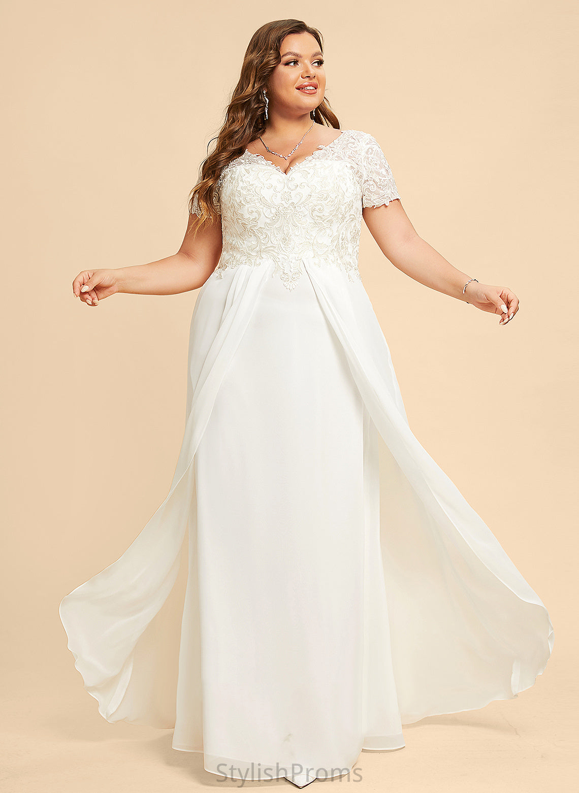 Wedding Floor-Length Chiffon Lace V-neck Janae With A-Line Dress Wedding Dresses