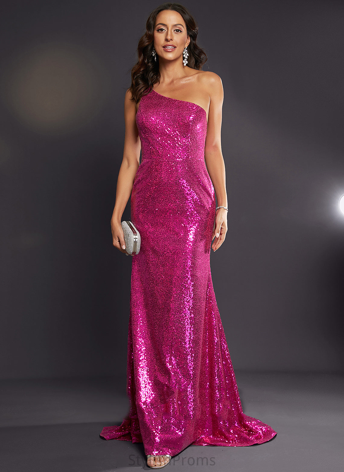 Sequined Rachel Trumpet/Mermaid Train Prom Dresses One-Shoulder Sweep