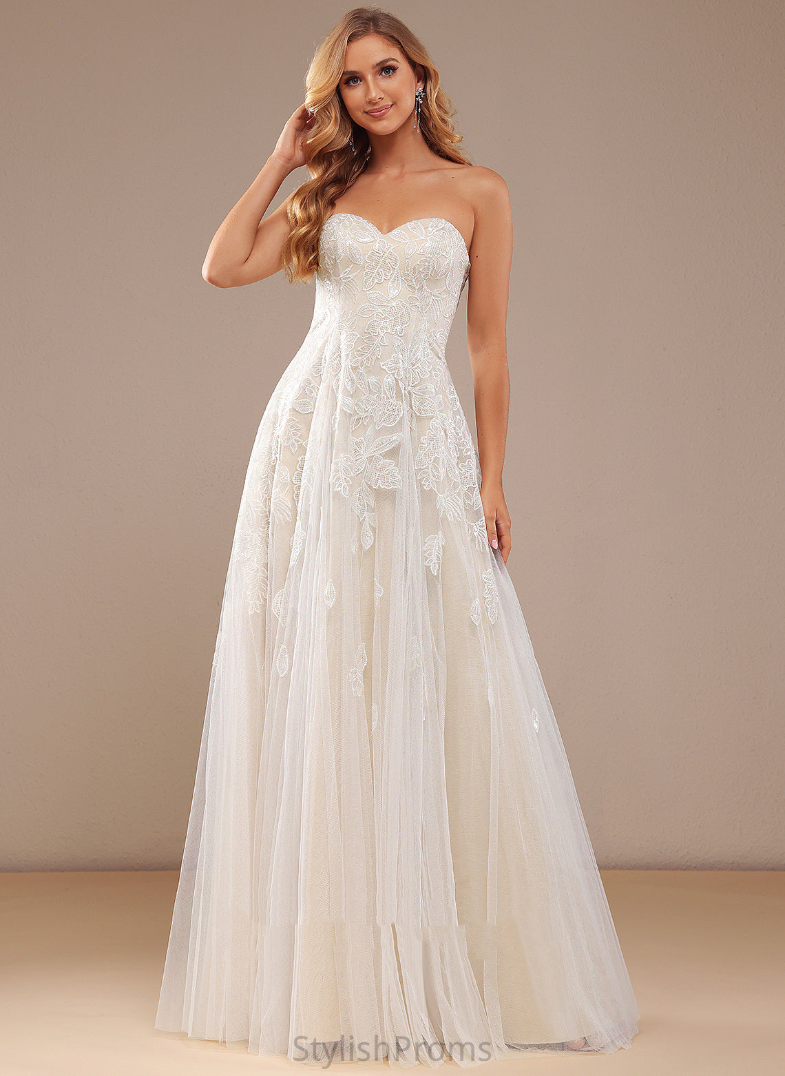 With Nathalie A-Line Sequins Wedding Dresses Lace Dress Wedding Sweetheart Floor-Length