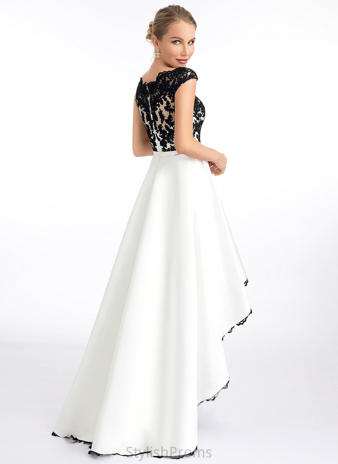 Prom Dresses Asymmetrical Satin Lace Cheyanne Scoop Ball-Gown/Princess