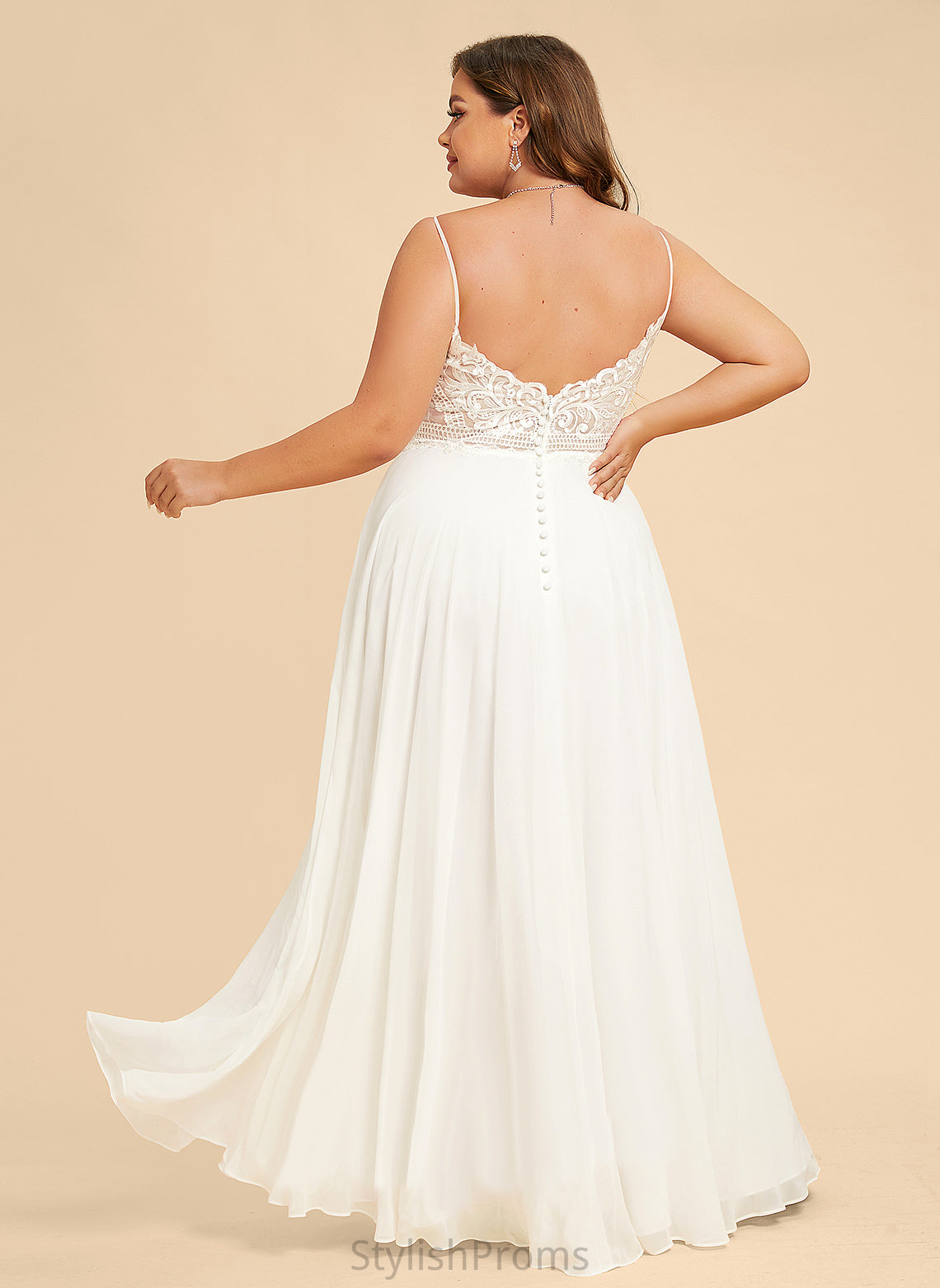 Floor-Length Paulina Chiffon A-Line Wedding Wedding Dresses V-neck Lace Dress