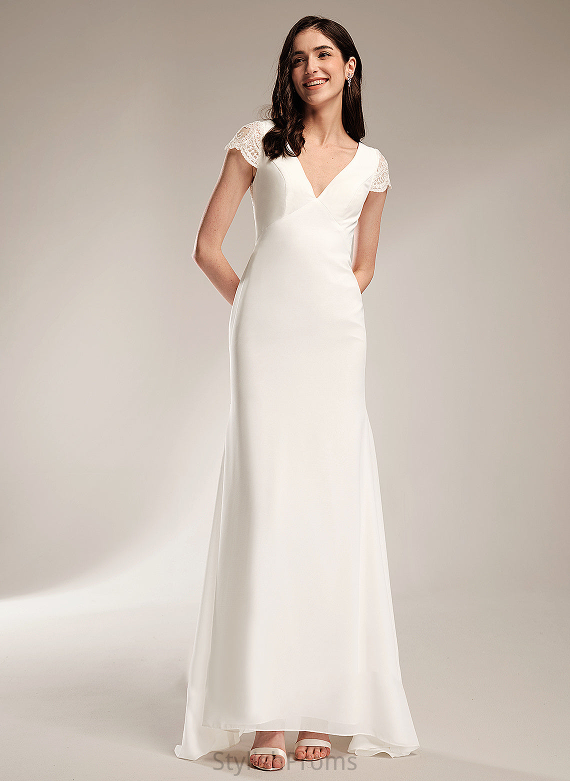 Train V-neck With Chiffon Aracely Wedding Wedding Dresses Sweep Dress Lace Sheath/Column