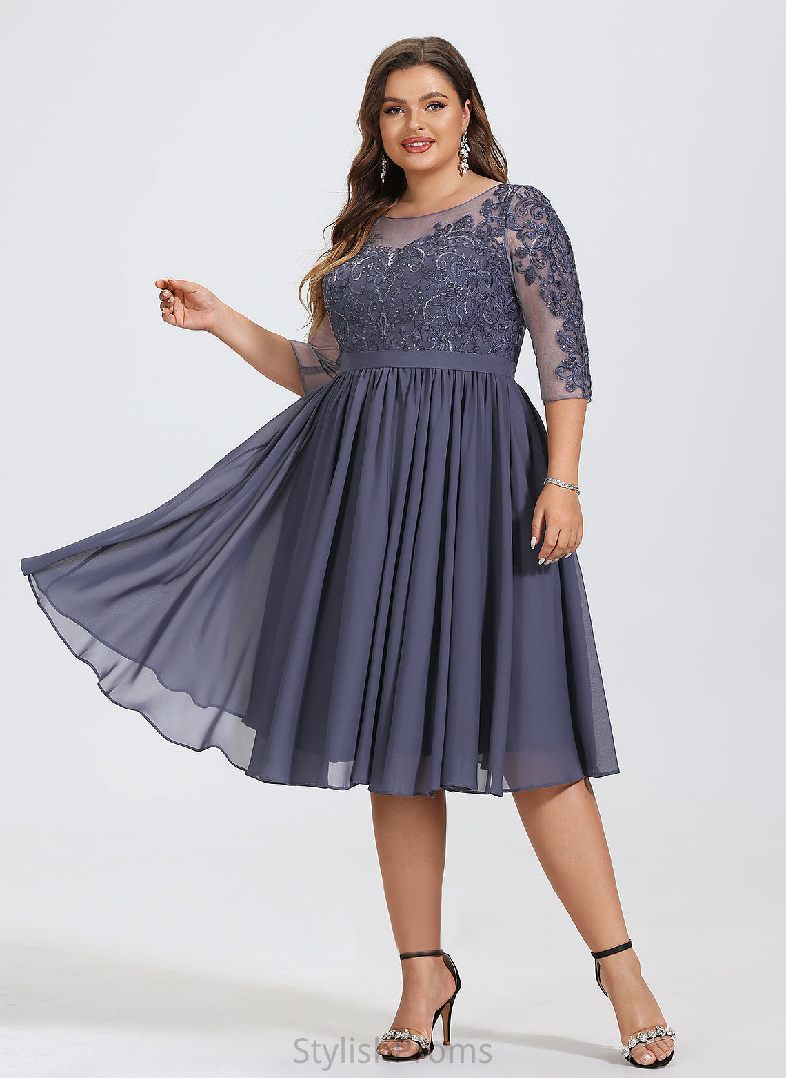 Sequins Lace Cocktail Dresses Neck Knee-Length A-Line Cocktail Chiffon With Kathleen Dress Scoop