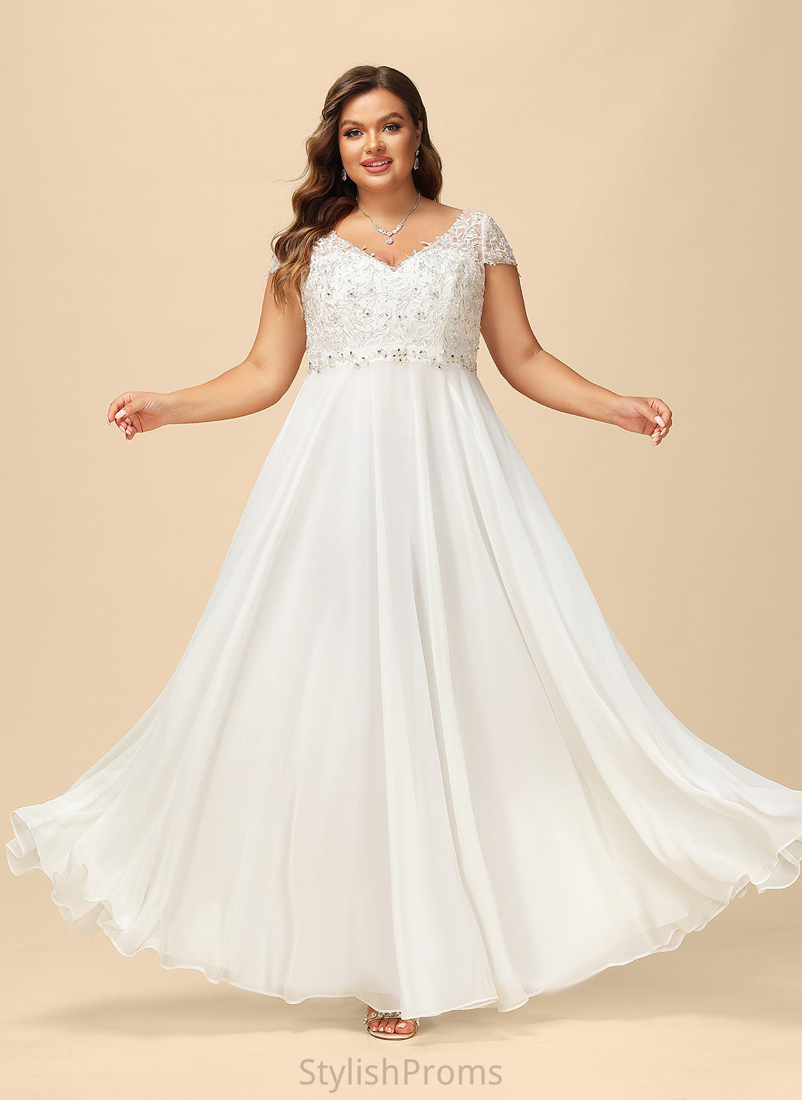 Dress Floor-Length V-neck Chiffon A-Line Sequins With Bethany Wedding Dresses Lace Wedding Beading