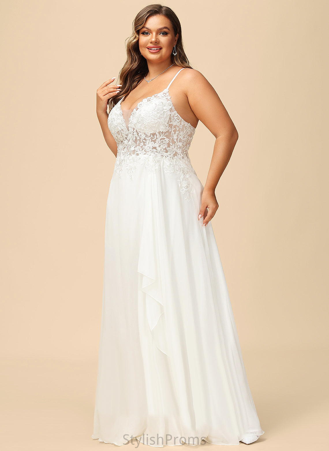 Lace Chiffon With Wedding Dress Haley A-Line Sequins V-neck Wedding Dresses Floor-Length