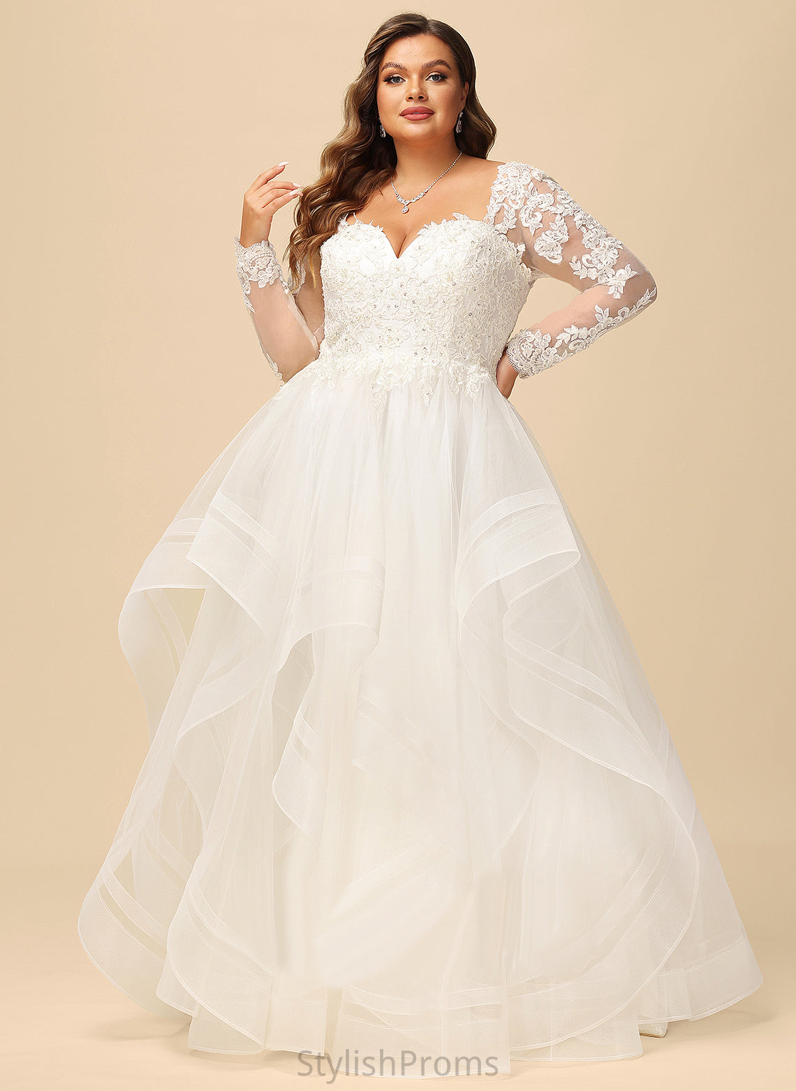 Tulle Ball-Gown/Princess Lace Sequins V-neck With Wedding Beading Yadira Wedding Dresses Floor-Length Dress