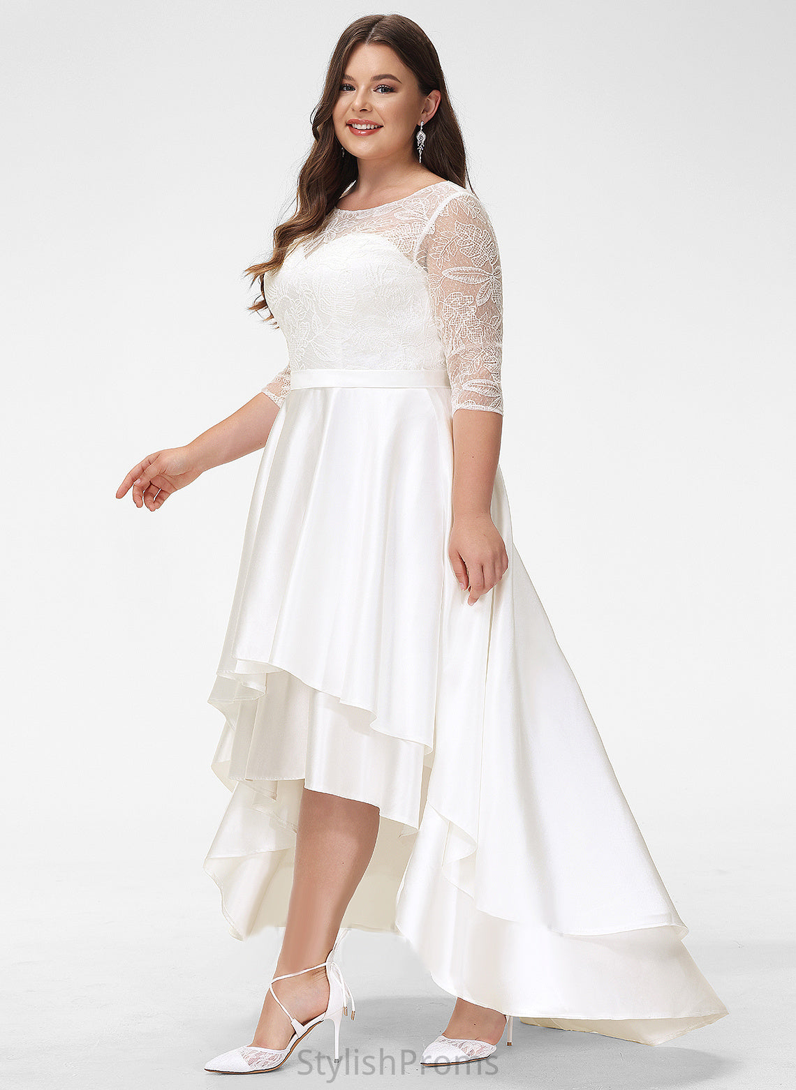 Dress Satin Lace A-Line Wedding Wedding Dresses Scoop Adrienne Asymmetrical