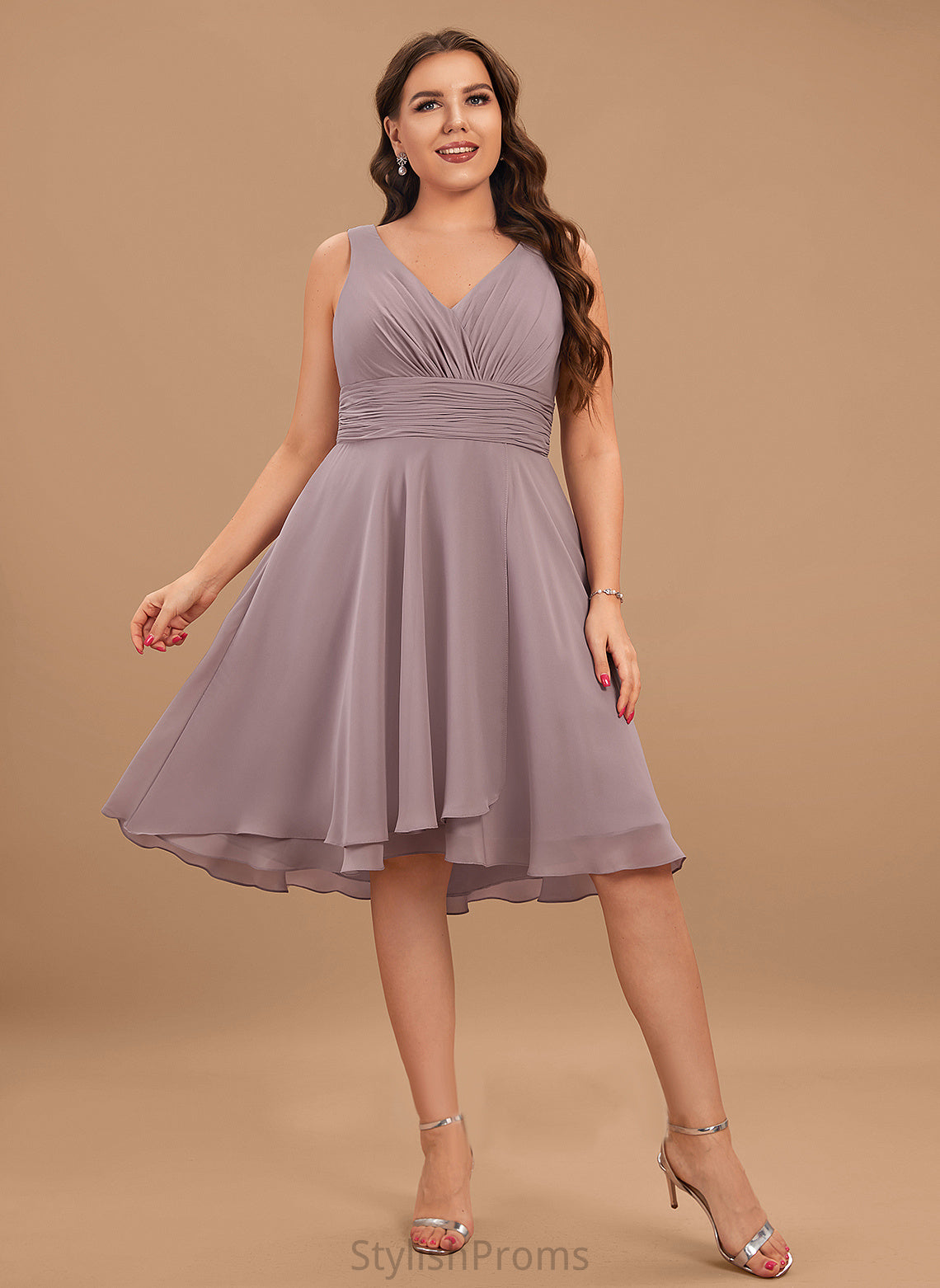 Chiffon Cocktail Cocktail Dresses Asymmetrical Ruffle Dress Anabel V-neck A-Line With