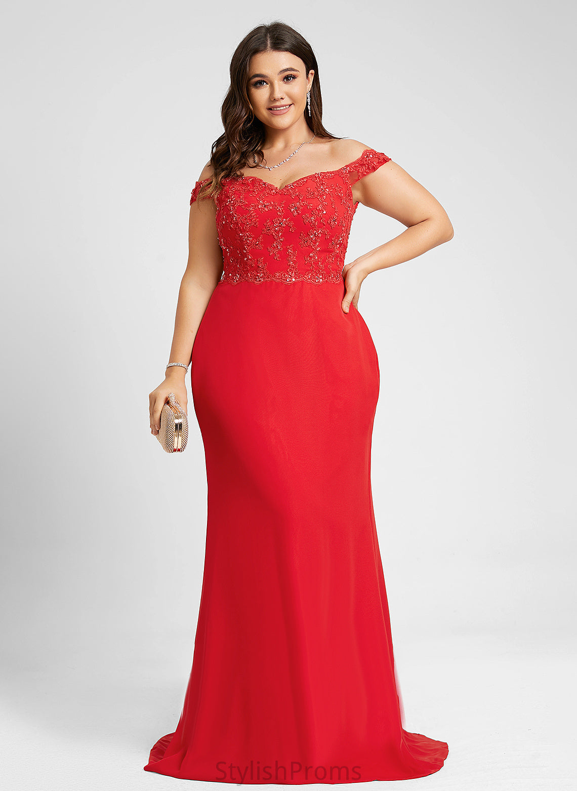 Prom Dresses Off-the-Shoulder Trumpet/Mermaid Reina Train Beading Chiffon Sweep Lace Sequins With Tulle