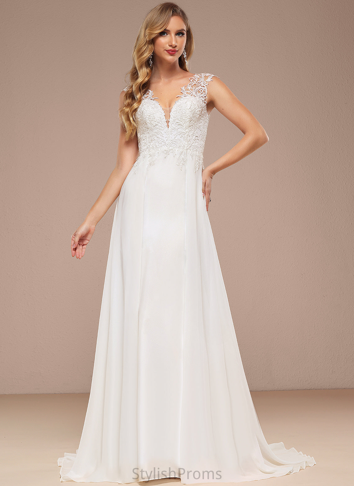 Train A-Line Lace Rosalie Chiffon V-neck Wedding Sweep Dress Wedding Dresses