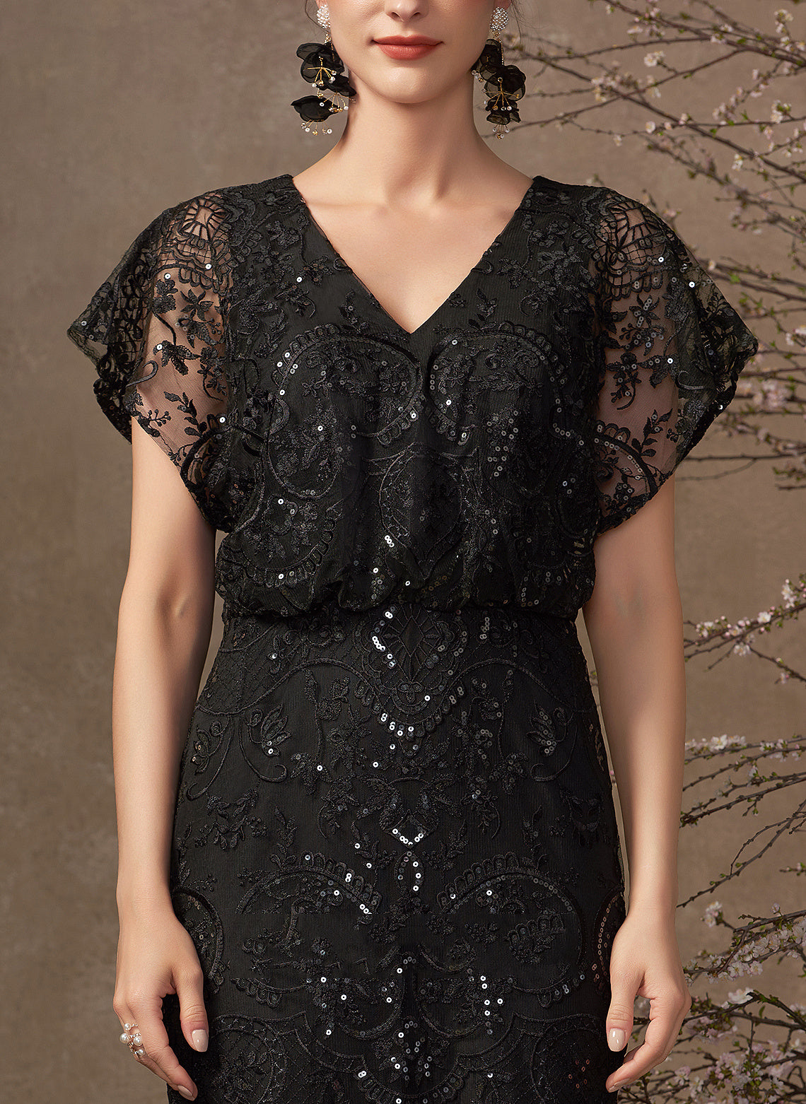 Addison Dress Chiffon Ankle-Length Sequins Cocktail Lace V-neck With Sheath/Column Cocktail Dresses