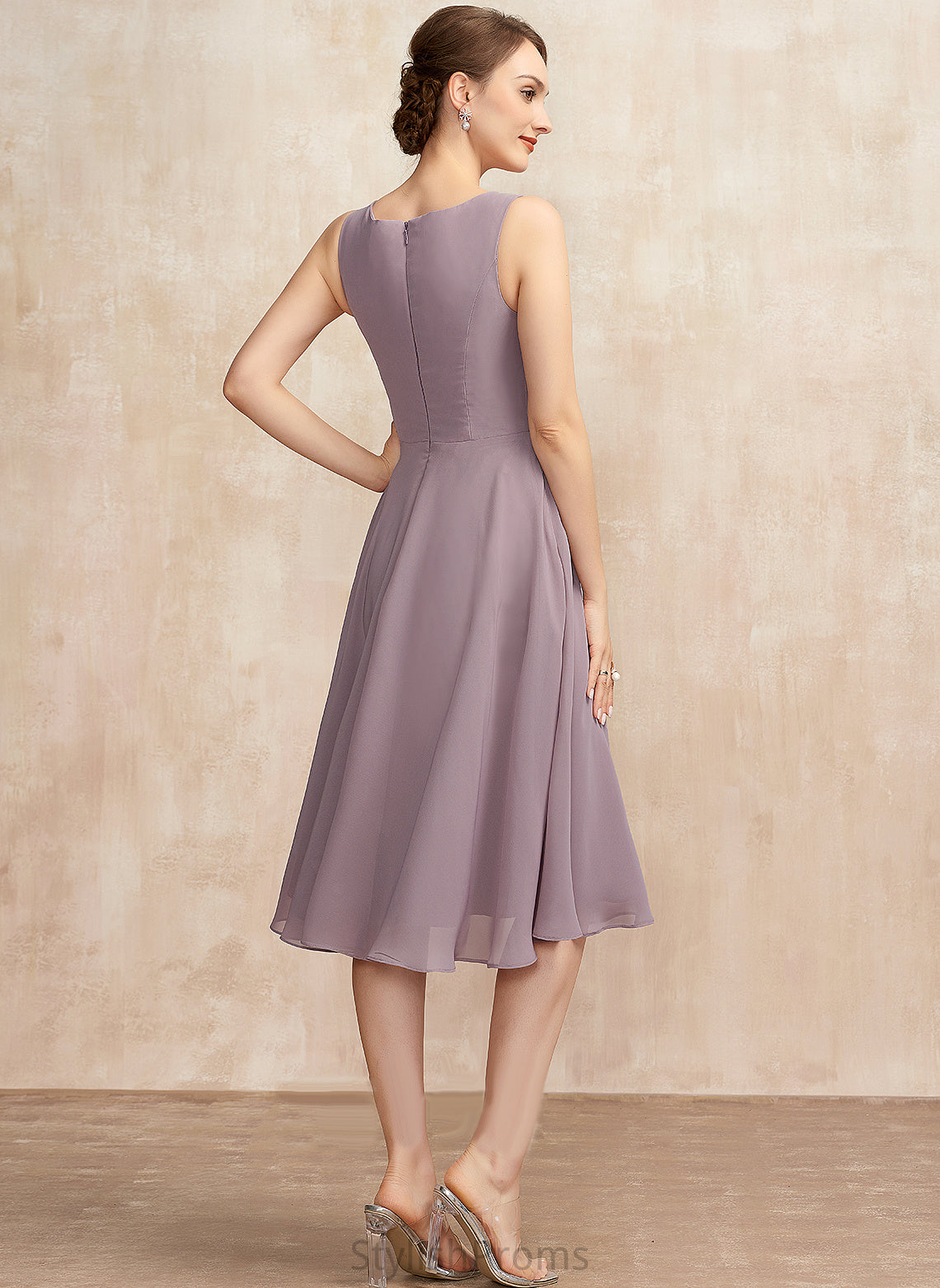 Dress A-Line Chiffon Square Knee-Length Ashanti Cocktail Dresses Neckline Cocktail