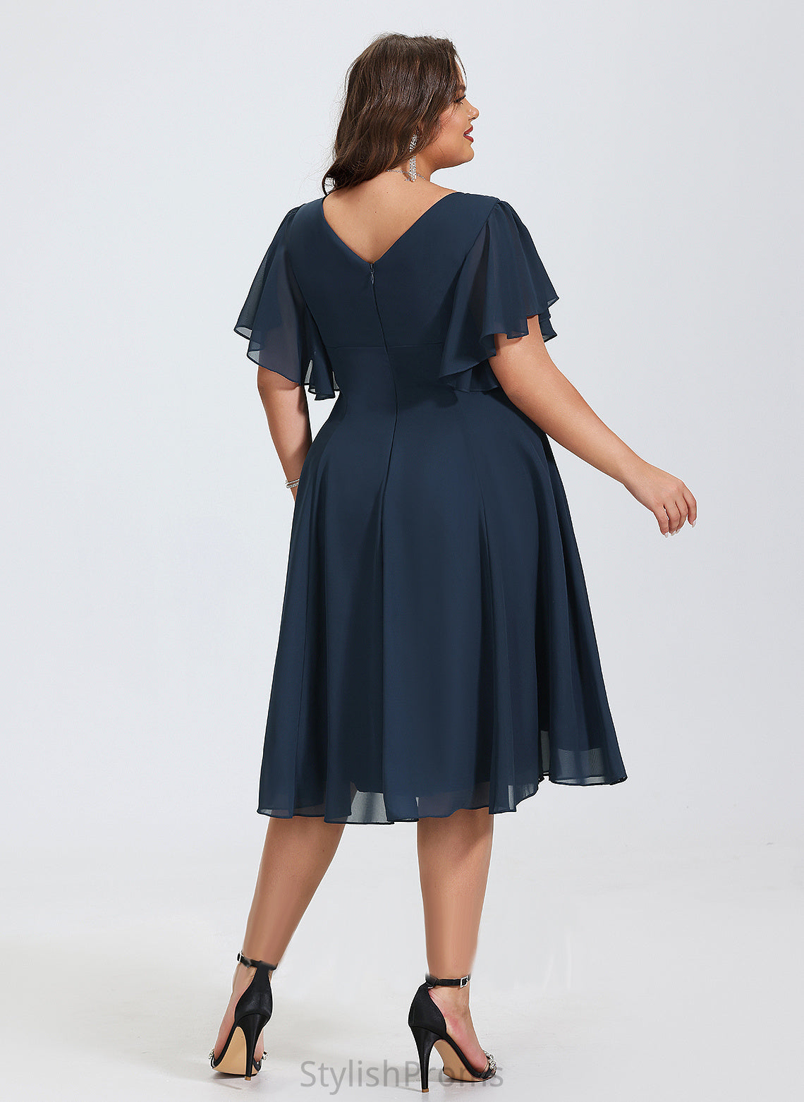 Chiffon Cocktail V-neck Lucille Knee-Length Dress A-Line Cocktail Dresses