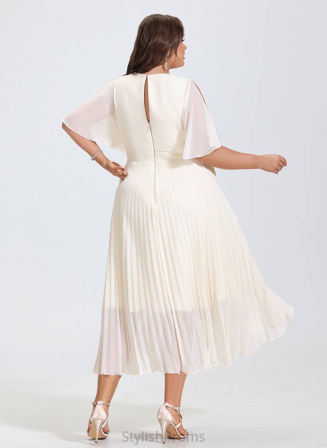 Dress Cocktail Dresses A-Line Cocktail Lena Chiffon With Asymmetrical Neck Scoop Pleated