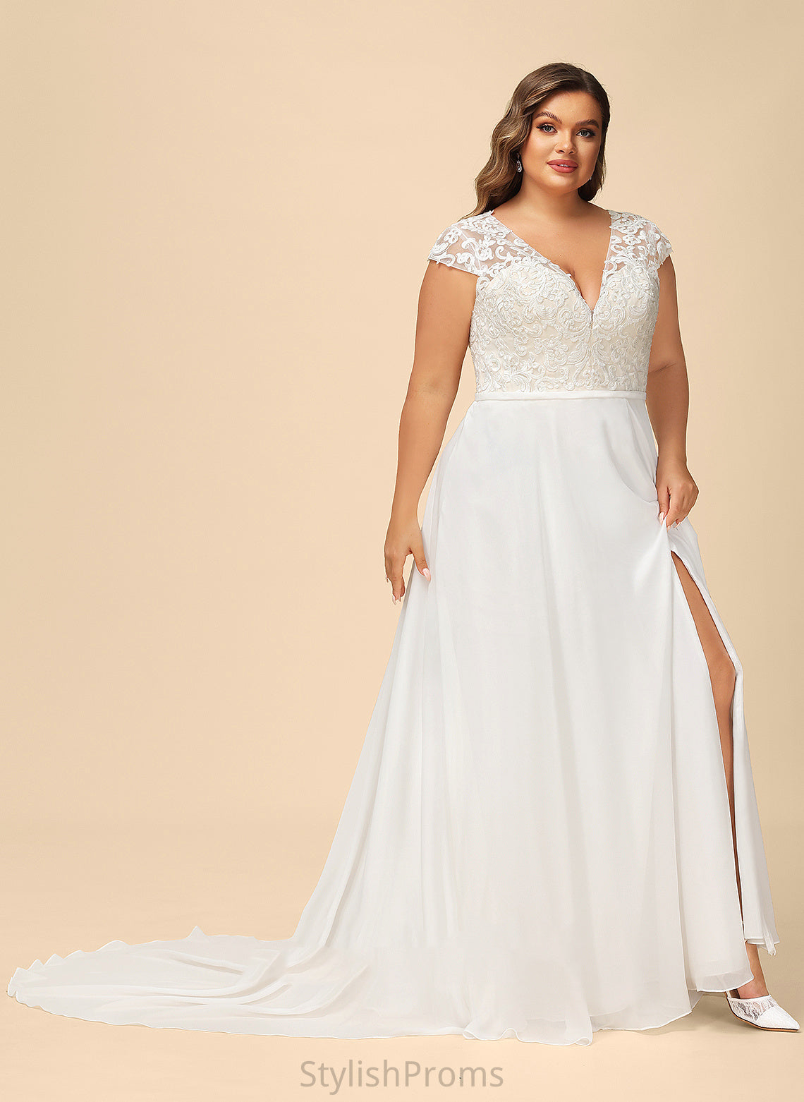 With V-neck Front Lace Dress A-Line Alexia Chiffon Wedding Wedding Dresses Split Train Sweep