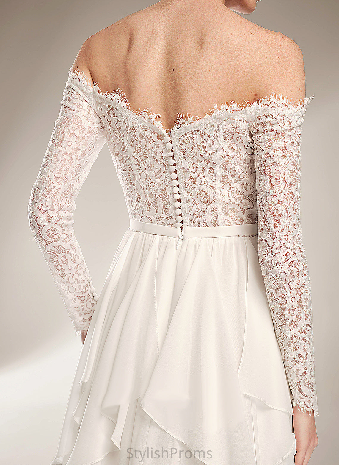 Ruffle Wedding Lace Court Off-the-Shoulder With Chiffon Train Wedding Dresses Madge Dress A-Line