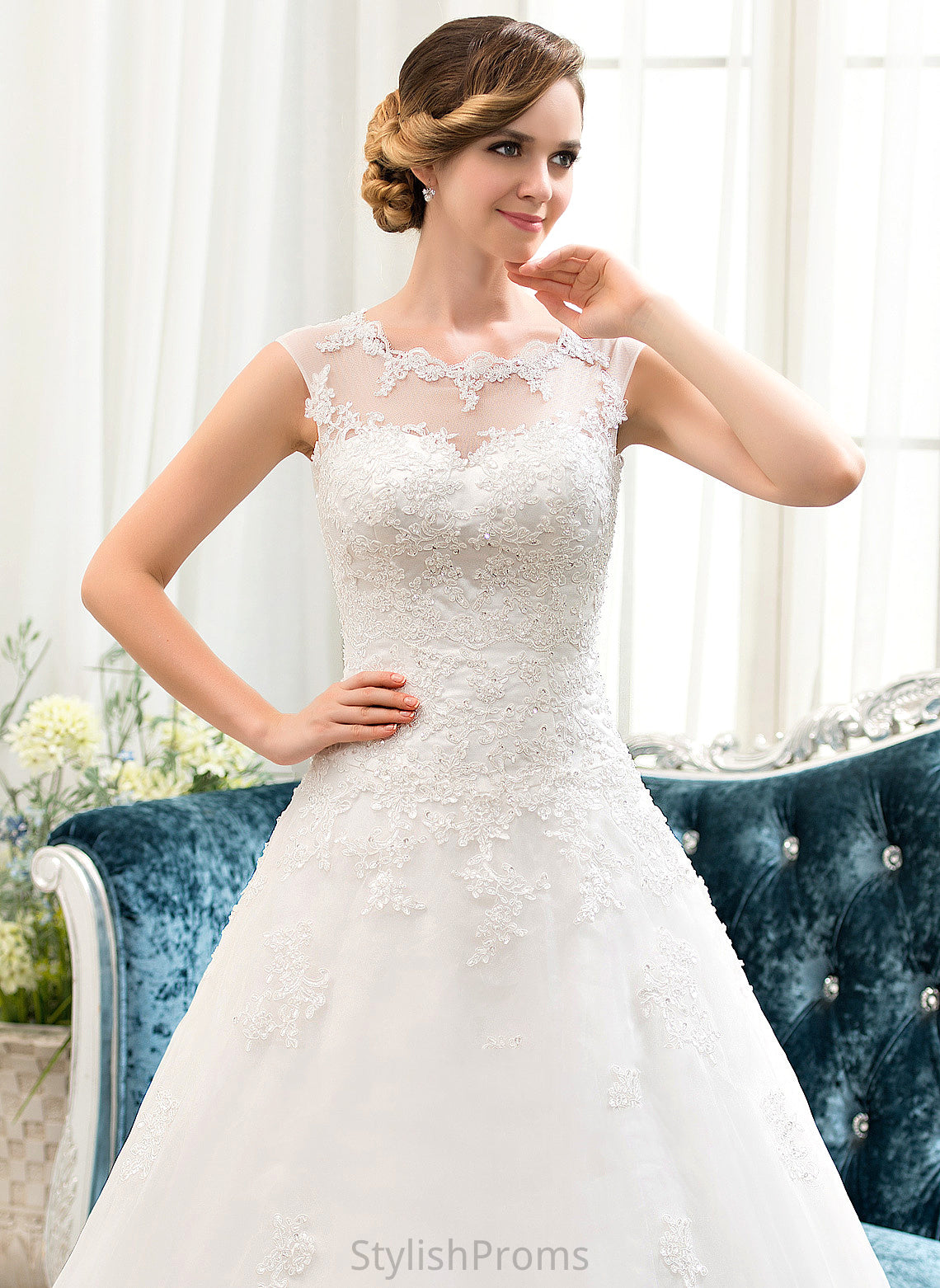 Sequins Ball-Gown/Princess Sweep Tulle Dress Tianna With Lace Wedding Dresses Illusion Wedding Train Beading Organza