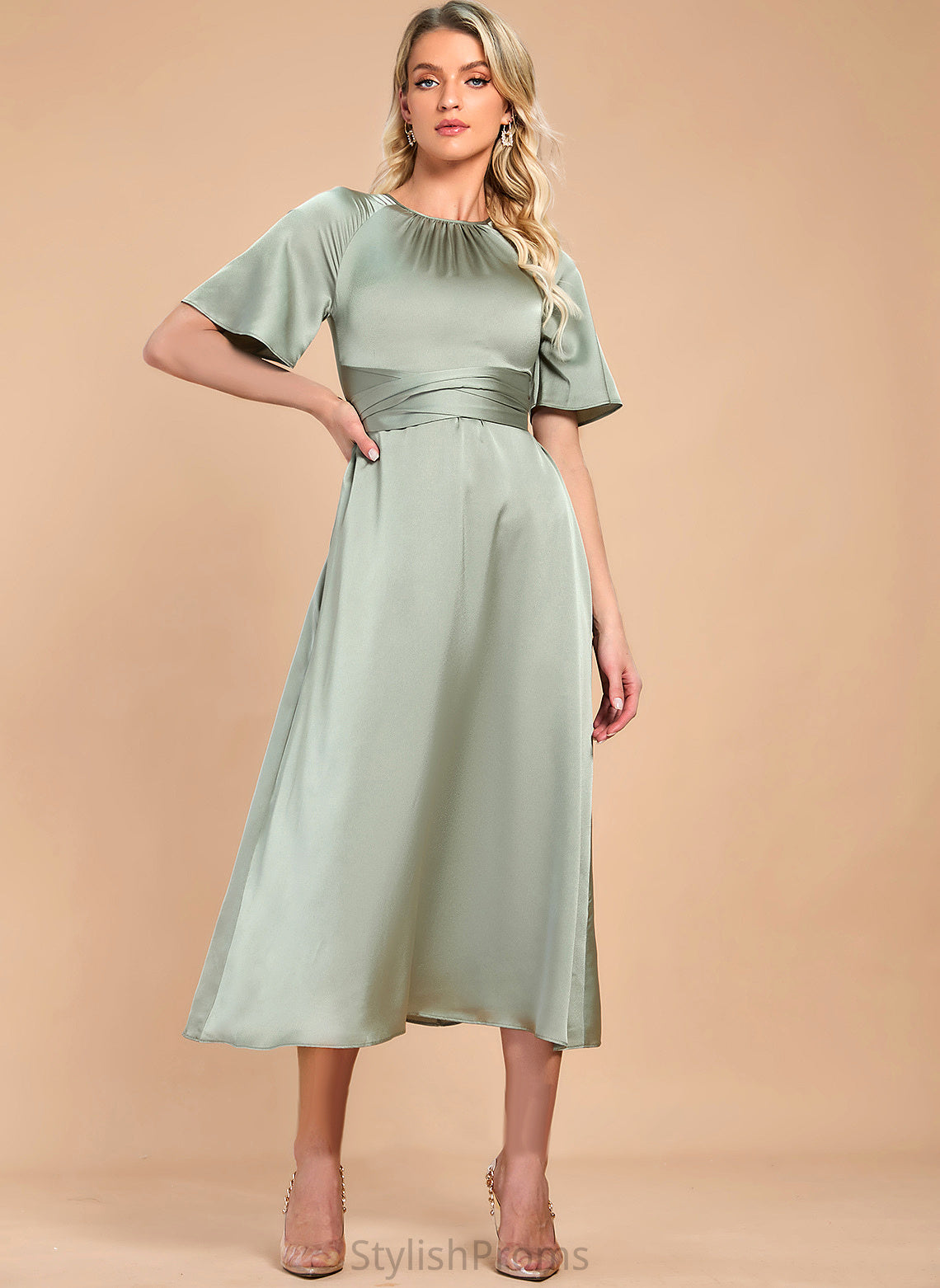 Satin Cocktail A-Line Tea-Length Layla Cocktail Dresses Dress