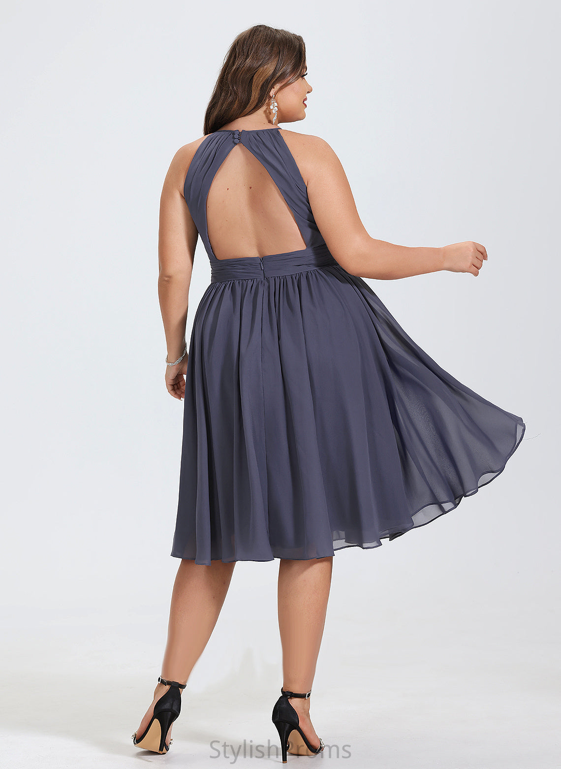 Shaniya Chiffon Cocktail Dresses Neck Cocktail Dress With A-Line Scoop Ruffle Knee-Length