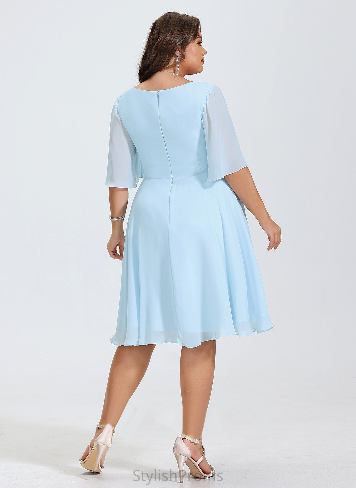 V-neck Dress Knee-Length Chiffon Cocktail A-Line Aliza Cocktail Dresses