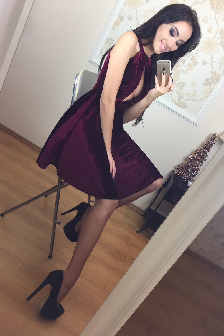 2024 Velvet Scoop Open Back A Line Short/Mini Cocktail Dresses