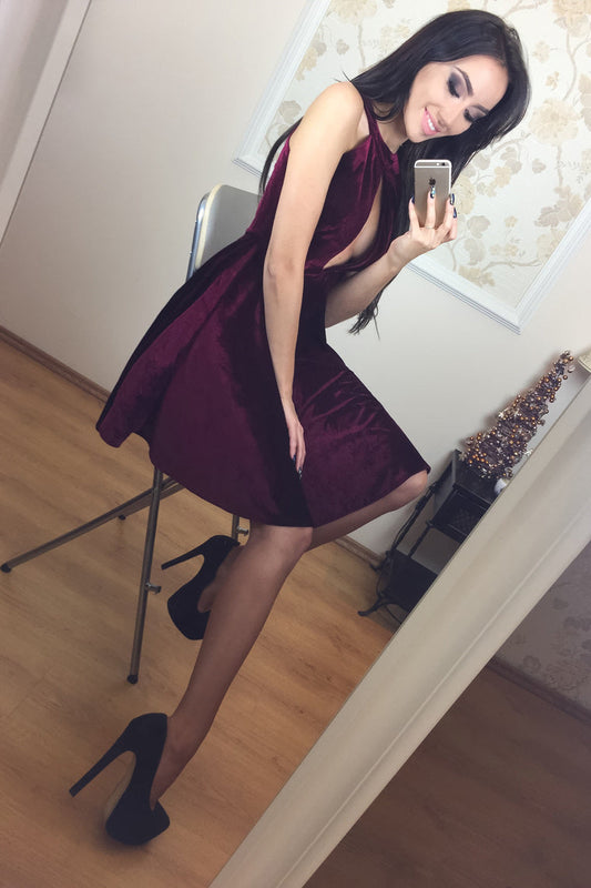 2024 Velvet Scoop Open Back A Line Short/Mini Cocktail Dresses