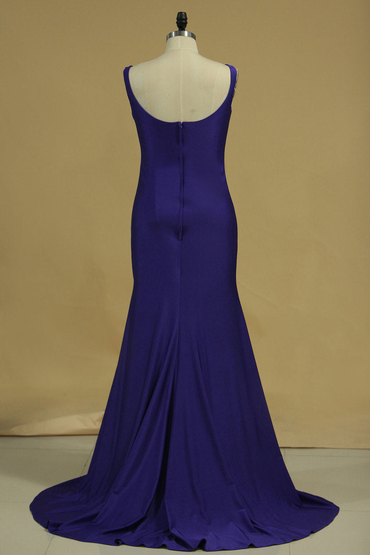 2024 Mermaid Bateau Spandex Evening Dresses Sweep Train