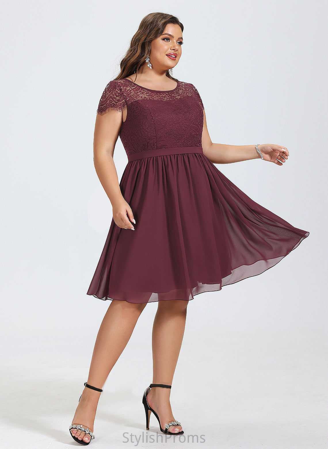 Chiffon Neck Lace Knee-Length Dress Cocktail Dresses Scoop Aiyana Cocktail A-Line