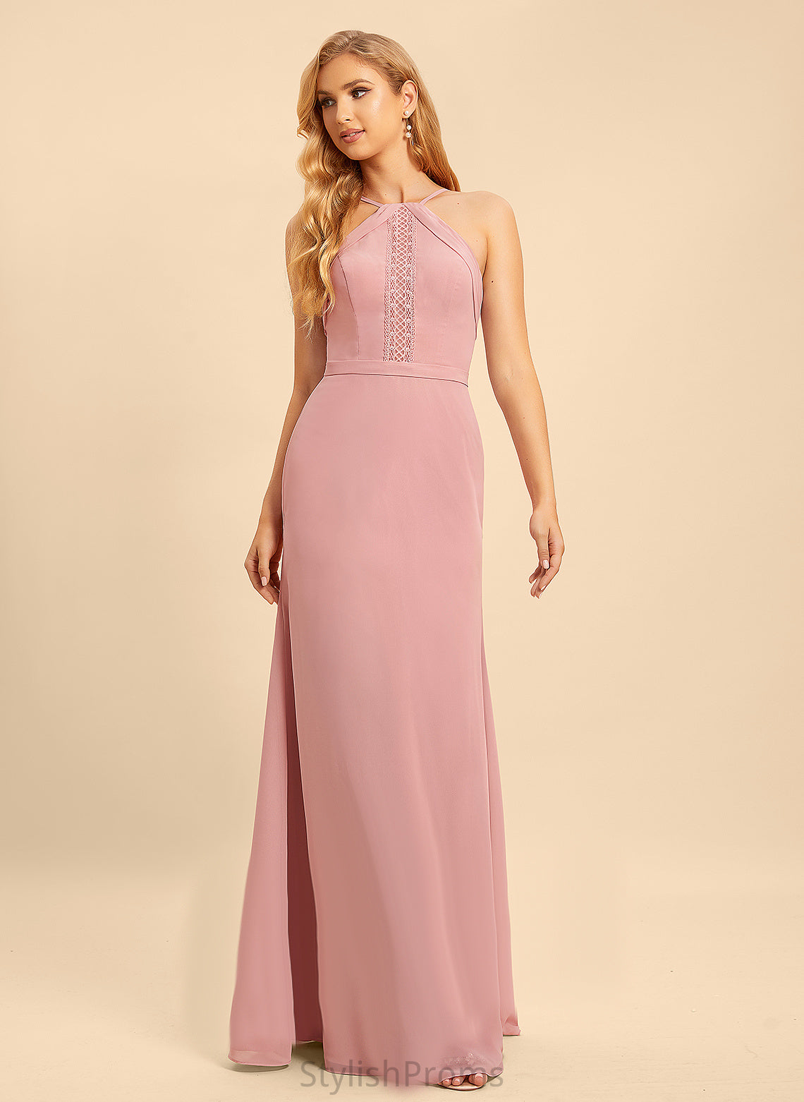 Neckline Length Floor-Length Fabric Halter Straps&Sleeves Lace Trumpet/Mermaid Silhouette Talia A-Line/Princess Floor Length Bridesmaid Dresses