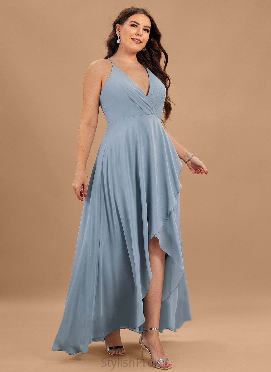 V-neck A-Line Cocktail Dresses Kayley Chiffon Cocktail Asymmetrical Dress