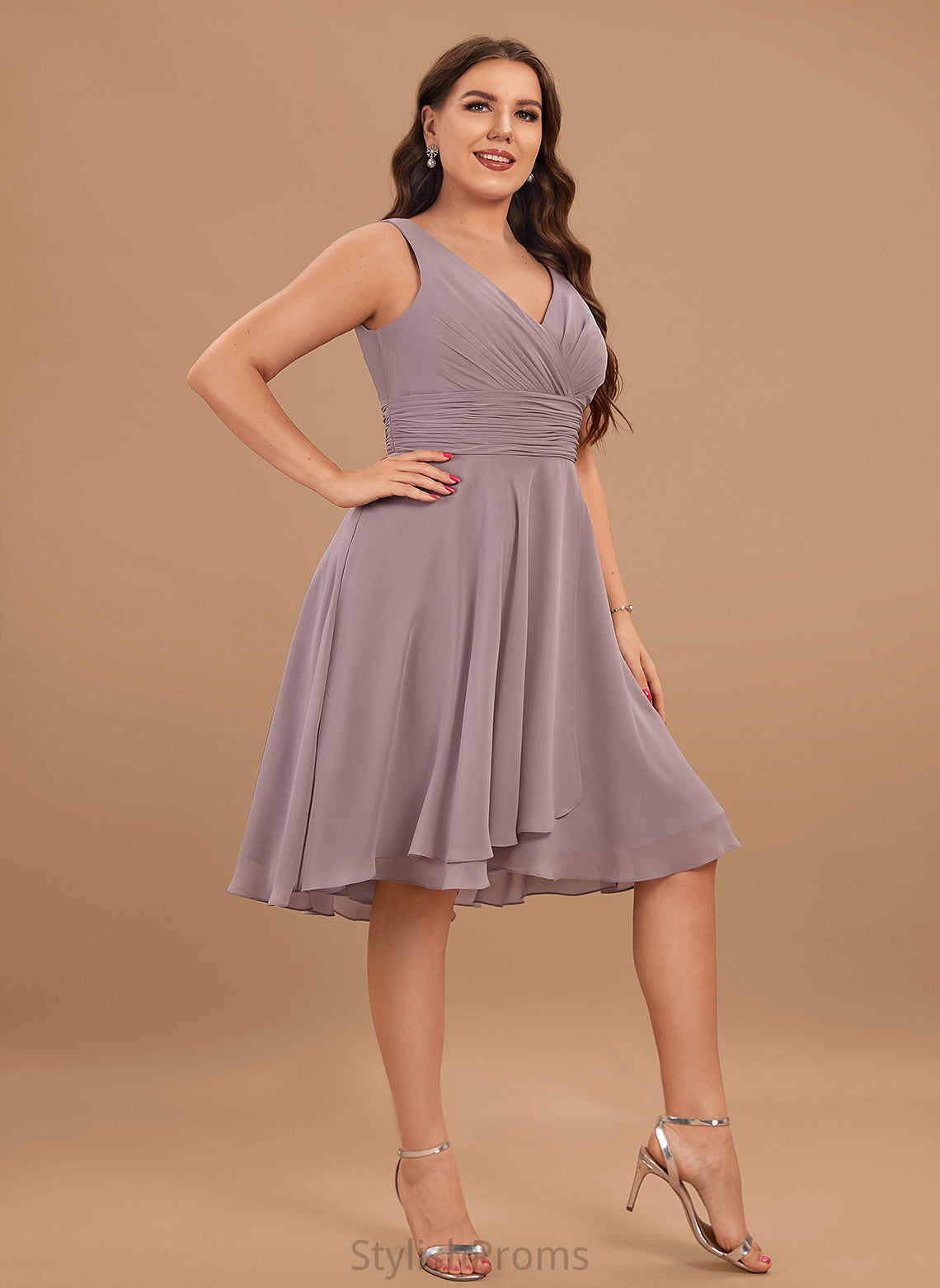 Chiffon Cocktail Cocktail Dresses Asymmetrical Ruffle Dress Anabel V-neck A-Line With