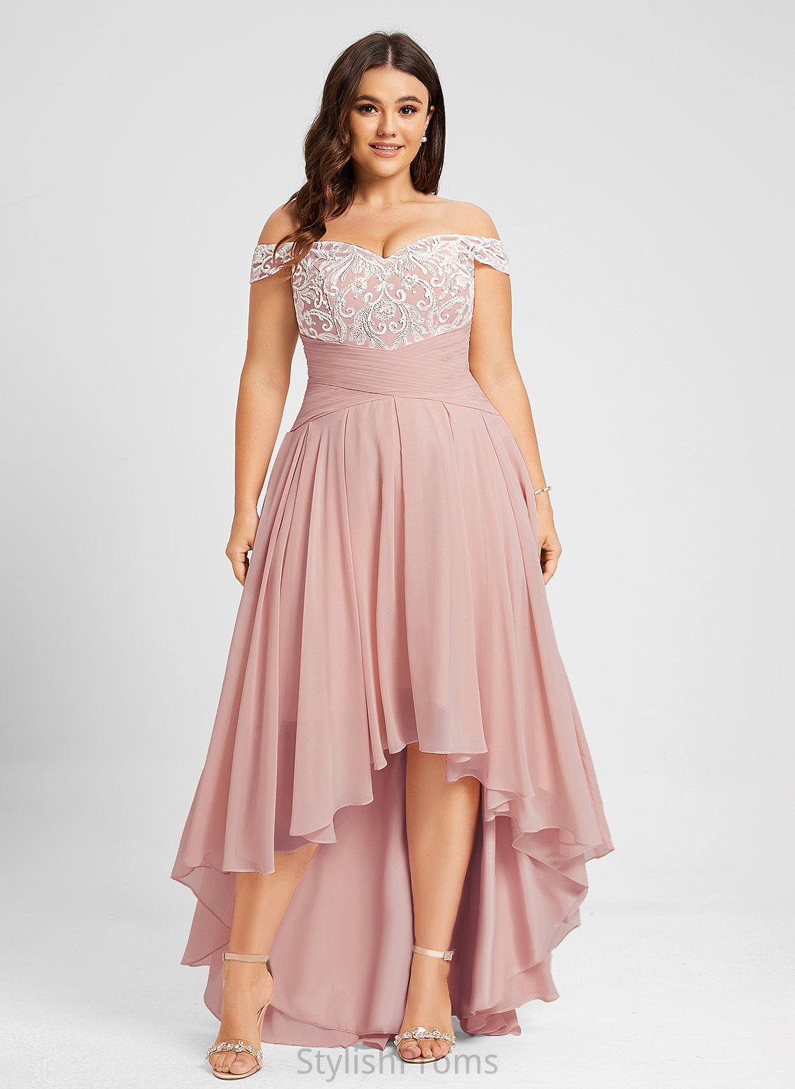 Lace A-Line Dress Asymmetrical With Pleated Carlee Wedding Wedding Dresses Off-the-Shoulder Chiffon