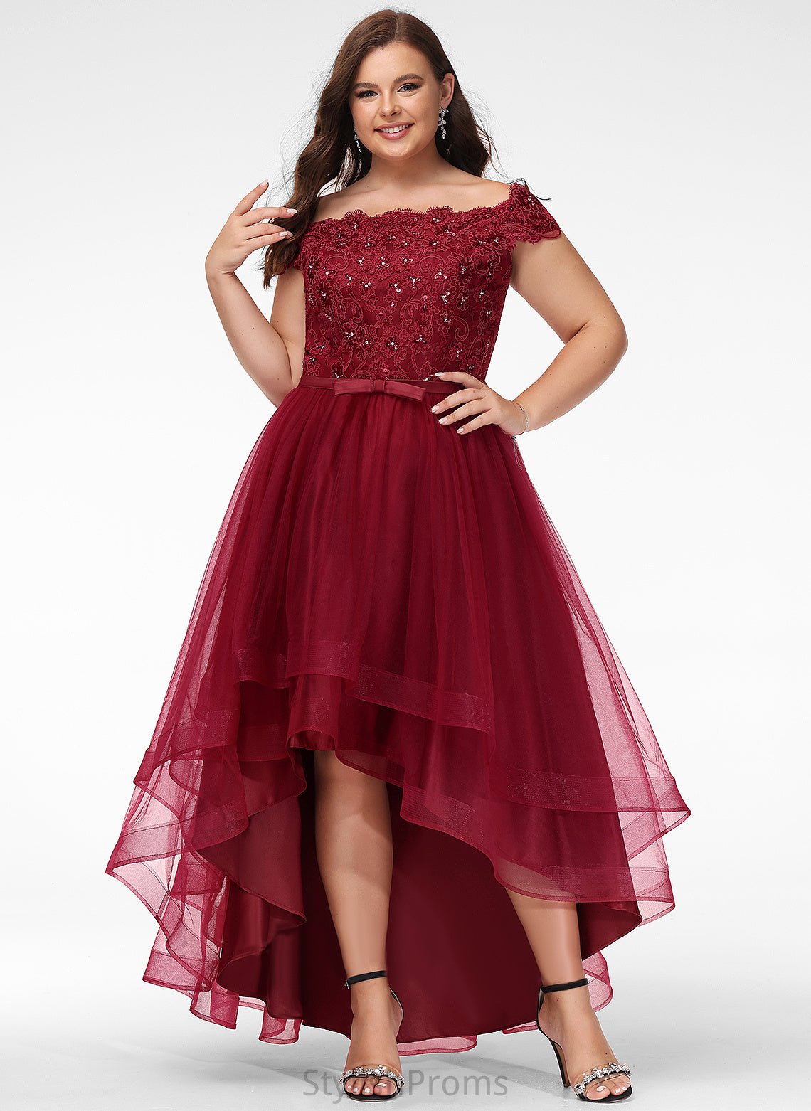 Lace Lace Paisley Asymmetrical With Beading Cocktail A-Line Cocktail Dresses Tulle Off-the-Shoulder Bow(s) Dress