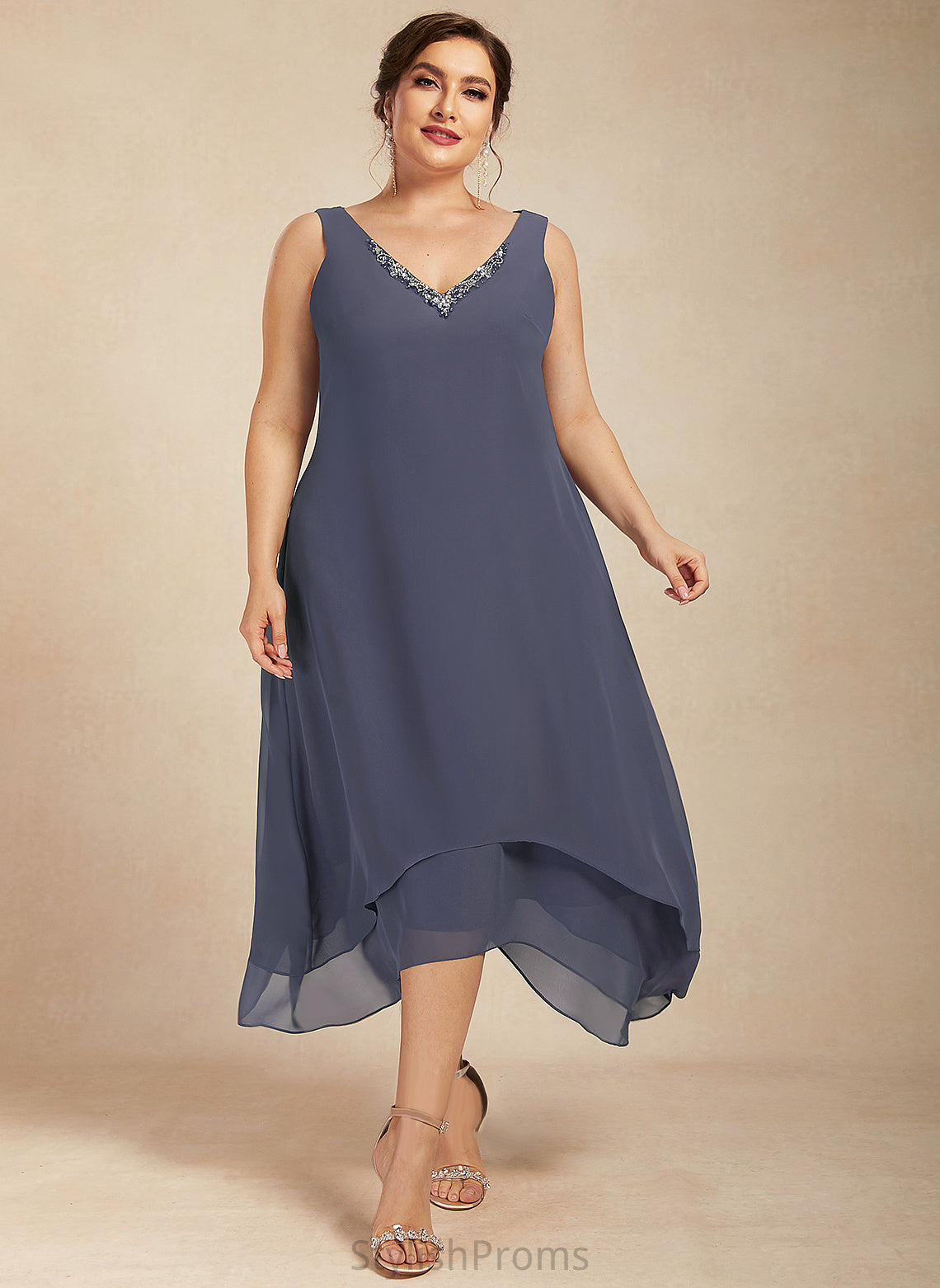 Chiffon Dress Cocktail Dresses With Beading Cocktail V-neck A-Line Shirley Ankle-Length