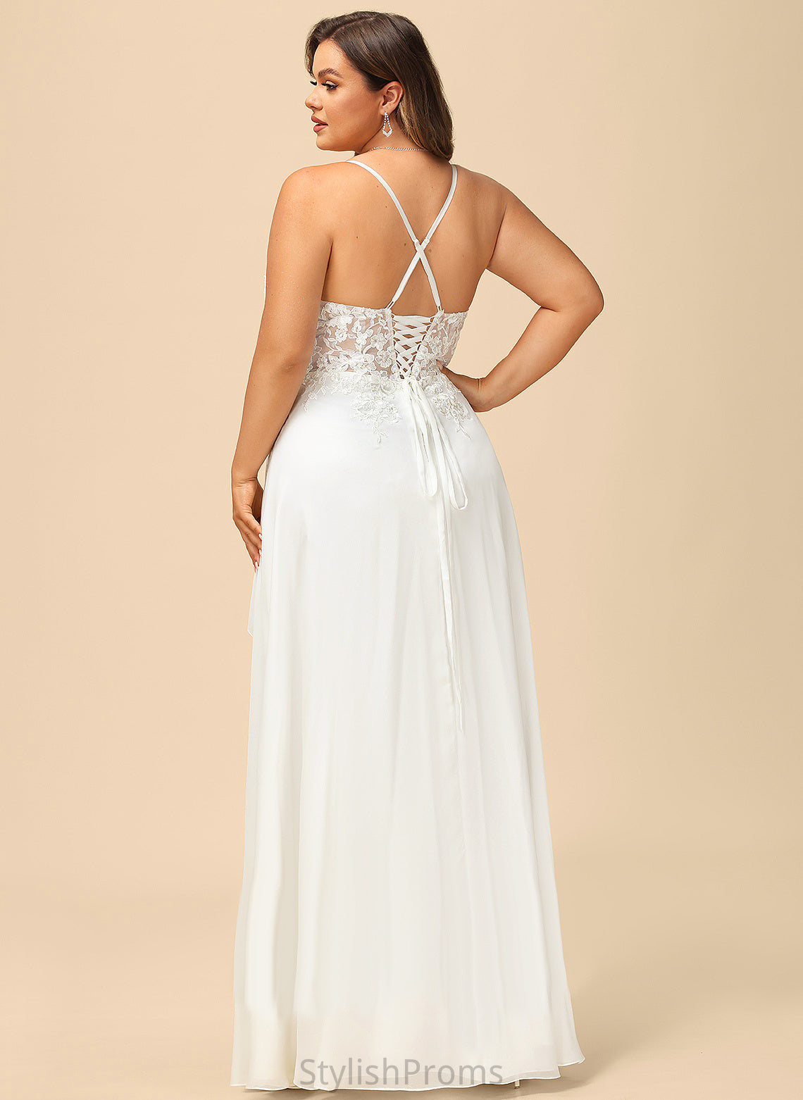 Lace Chiffon With Wedding Dress Haley A-Line Sequins V-neck Wedding Dresses Floor-Length