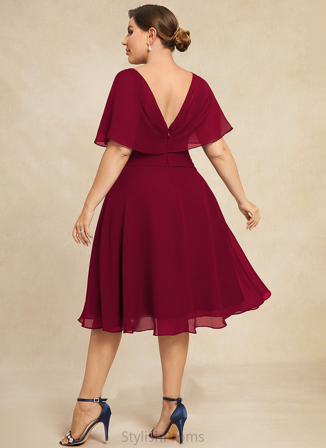 Chiffon With Knee-Length Elaine Dress Cocktail A-Line Cocktail Dresses Ruffle V-neck