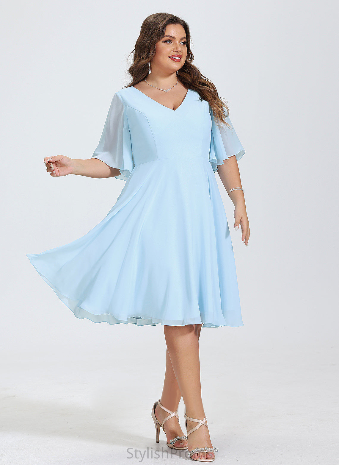 V-neck Dress Knee-Length Chiffon Cocktail A-Line Aliza Cocktail Dresses