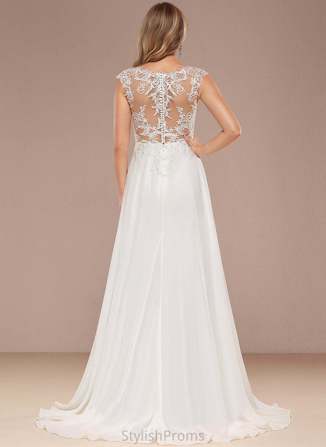 Train A-Line Lace Rosalie Chiffon V-neck Wedding Sweep Dress Wedding Dresses