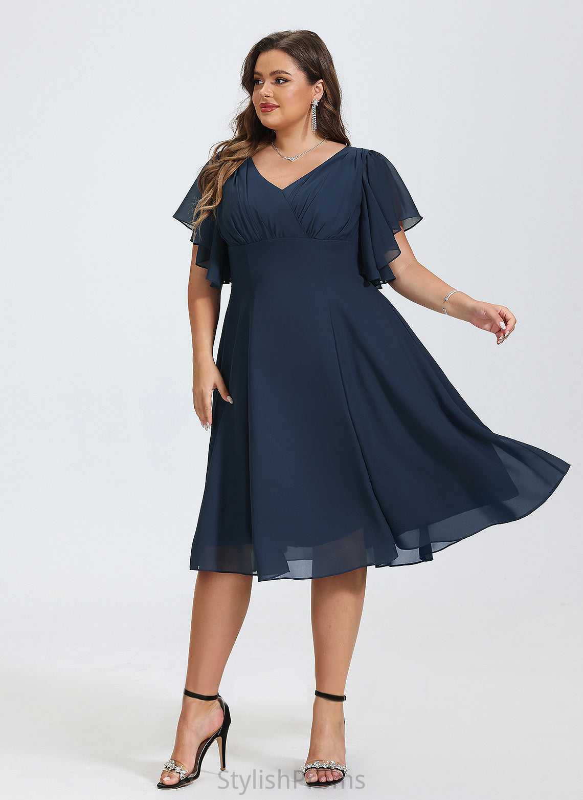 Chiffon Cocktail V-neck Lucille Knee-Length Dress A-Line Cocktail Dresses